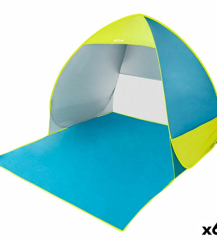 Set of six blue and green windshields by Aktive, lightweight outdoor windbreaks for camping and hiking, 160 x 110 x 140 cm.