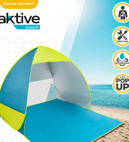 Six Aktive blue and green outdoor windshields, 160x110x140 cm, suitable for camping and outdoor activities.