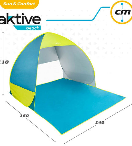 Set of six Aktive blue and green camping windshields, 160x110x140 cm, for outdoor sports and hiking.