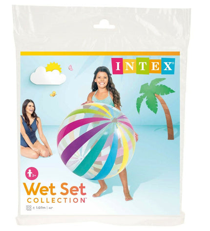 Set of 24 Intex Jumbo PVC beach balls, 107 cm diameter, colorful outdoor sports and games equipment for children.