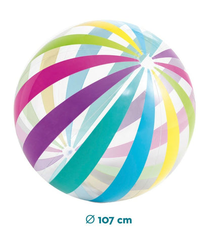 Set of 24 jumbo Intex PVC beach balls, 107 cm diameter, colorful and lightweight for outdoor play and beach games.