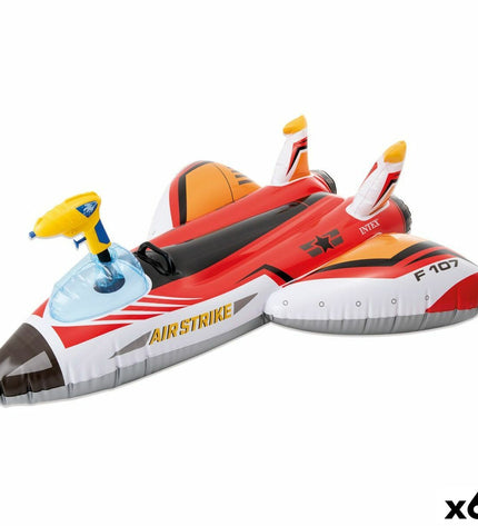 Six Intex inflatable waterplane mattresses with water pistols, measuring 117x117 cm, designed for outdoor water play and fun.