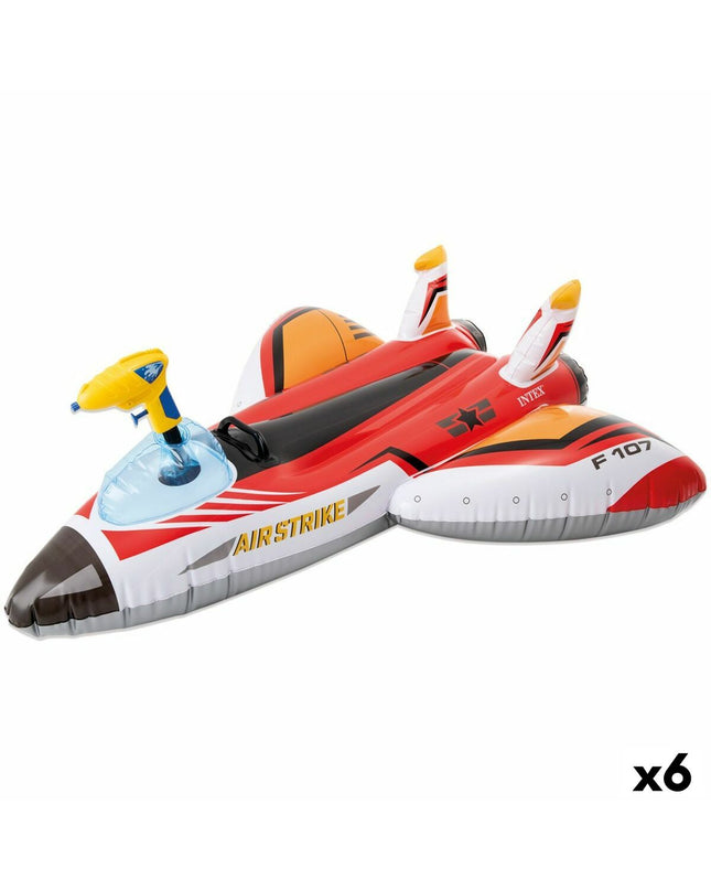 Six Intex inflatable waterplane mattresses with water pistols, measuring 117x117 cm, designed for outdoor water play and fun.