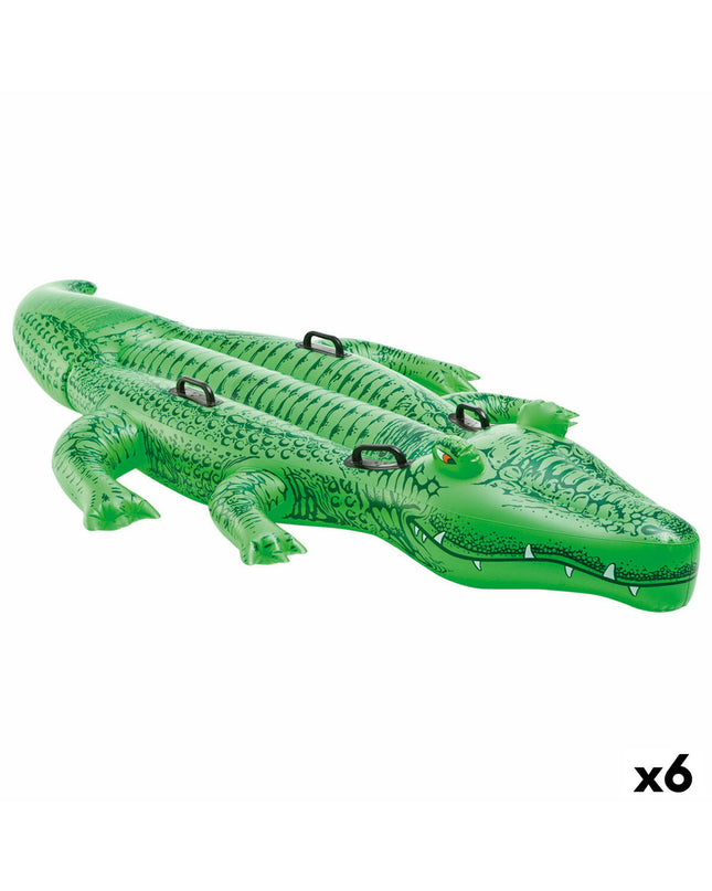 Six Intex crocodile inflatable pool toys, 203 x 30 x 114 cm, designed for outdoor swimming and water play.