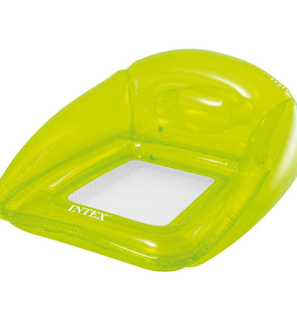 Six Intex inflatable lounge mattresses laid out, ideal for outdoor relaxation or poolside fun, in vibrant colors.