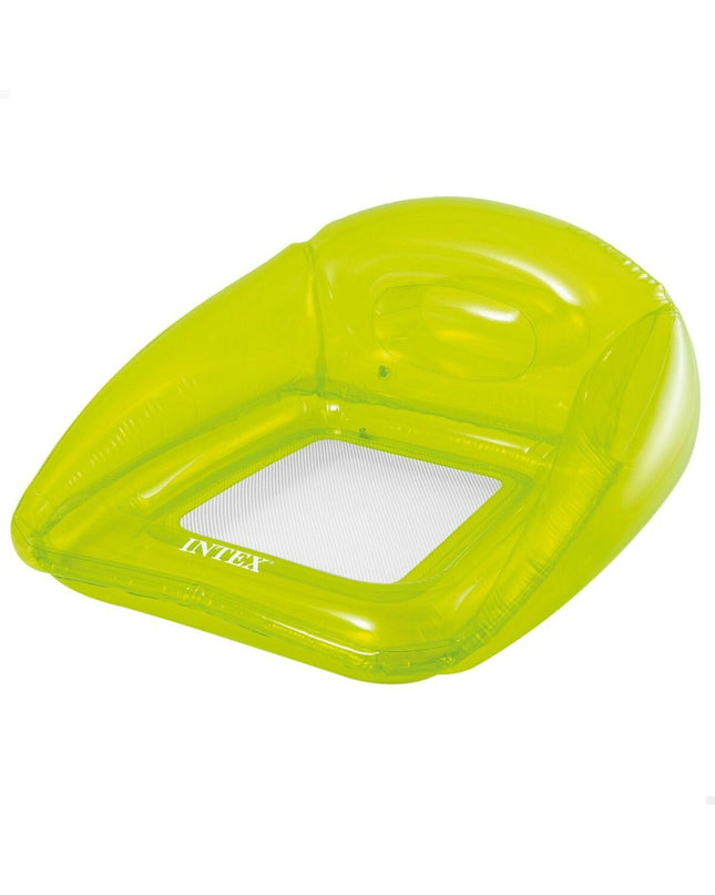 Six Intex inflatable lounge mattresses laid out, ideal for outdoor relaxation or poolside fun, in vibrant colors.
