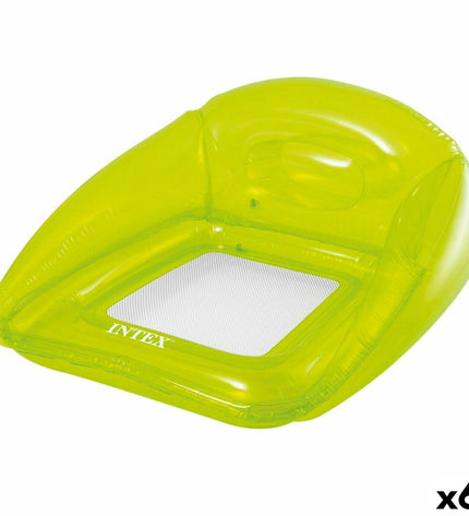 Six Intex Lounge inflatable mattresses, colorful pool float toys for outdoor fun and relaxation.