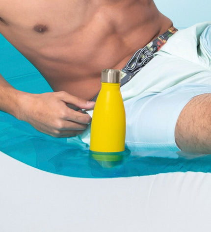Four blue Intex inflatable lounge chairs, 191 x 67 x 89 cm, shown inflated for outdoor relaxation and leisure.