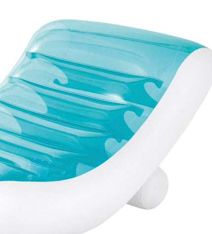 Four blue inflatable lounge chairs by Intex, measuring 191x67x89 cm, suitable for outdoor relaxation and poolside fun.