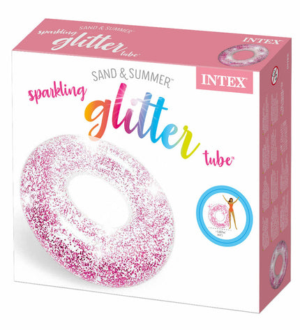 Set of six transparent purple inflatable donut pool floats by Intex, 119 cm diameter, perfect for swimming and outdoor fun.