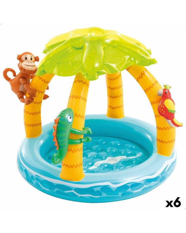 Set of six Intex inflatable children's pools featuring animal island designs, measuring 102x89x102 cm, perfect for outdoor play.
