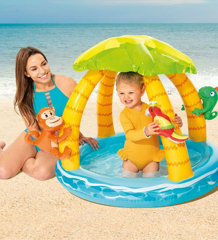 Six Intex inflatable children's pools with animal island design, measuring 102 x 89 x 102 cm, suitable for outdoor play.