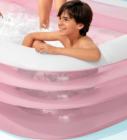 Two pink Intex inflatable children's pools, 305 x 56 x 183 cm, suitable for outdoor play and fun in the water.