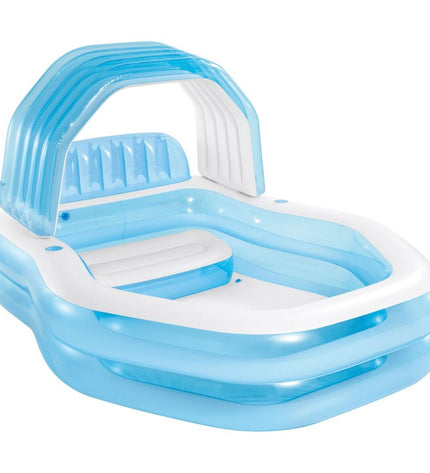 Two blue Intex inflatable swimming pools, 530 liters capacity, measuring 229x135x191 cm, suitable for garden use.