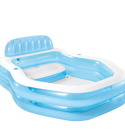 Two blue Intex inflatable pools with dimensions 229 x 135 x 191 cm, suitable for garden use and relaxation.