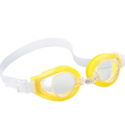 Set of 12 Intex kids' swimming goggles for water sports and outdoor activities, featuring bright colors and adjustable straps.