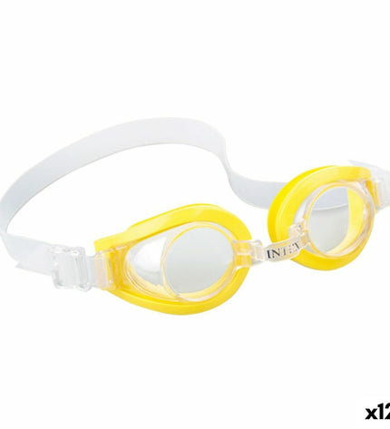 Set of 12 Intex children's swimming goggles for water sports, colorful, adjustable, suitable for kids' outdoor swimming activities.