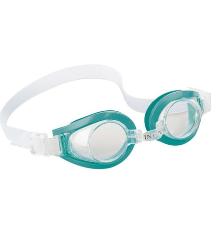 Set of 12 Intex children's swimming goggles for water sports, featuring adjustable straps and clear lenses.