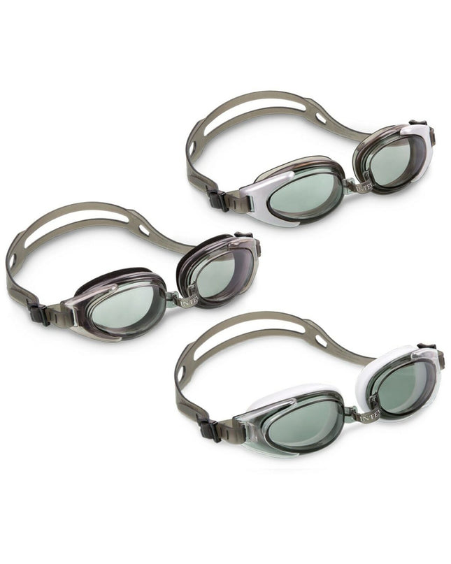 Set of 12 Intex children's swimming goggles for kids, designed for water sports and outdoor swimming activities.