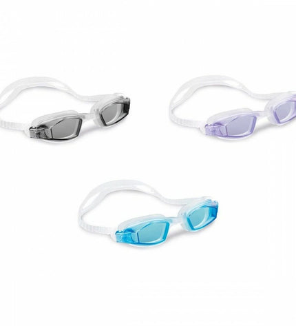 Intex Free Style kids swim goggles set with 12 pairs, adjustable waterproof goggles for children’s watersports and outdoor swimming.