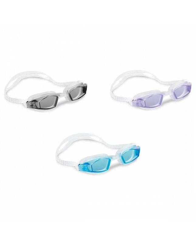 Intex Free Style kids swim goggles set with 12 pairs, adjustable waterproof goggles for children’s watersports and outdoor swimming.