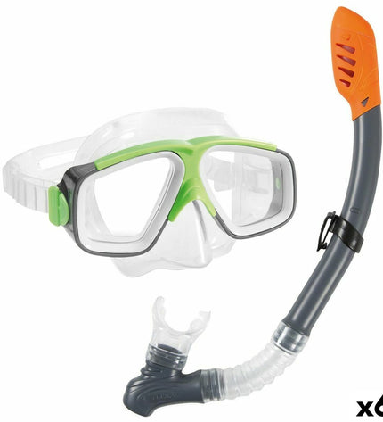 Intex kids snorkel mask and snorkel set for water sports, featuring colorful masks and snorkels for children.