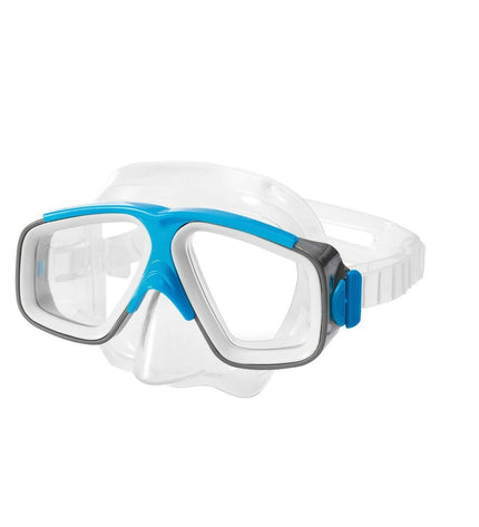 Set of 12 Intex Surf Rider diving goggles for water sports and outdoor swimming, featuring adjustable straps and clear lenses.