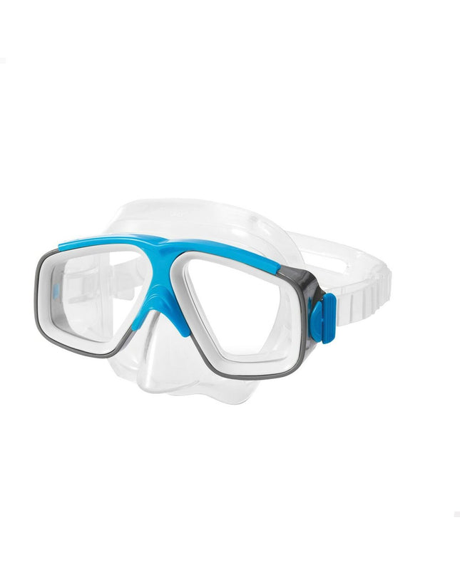 Set of 12 Intex Surf Rider diving goggles for water sports and outdoor swimming, featuring adjustable straps and clear lenses.