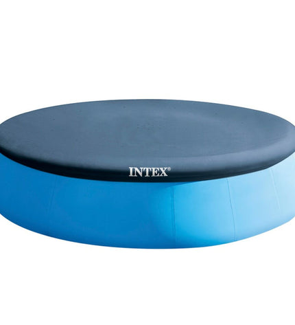 Set of four Intex marine blue round pool covers for 396 cm diameter pools, suitable for gardens, jacuzzis, and swimming pools.