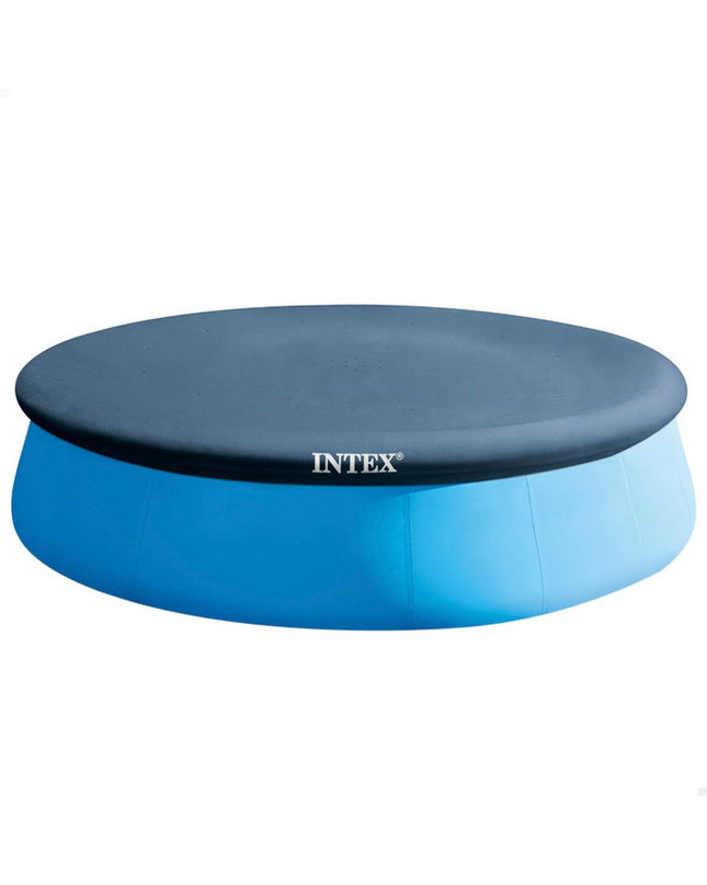 Set of four Intex marine blue round pool covers for 396 cm diameter pools, suitable for gardens, jacuzzis, and swimming pools.