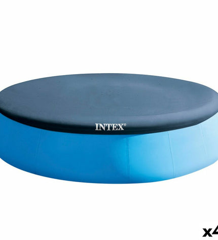 Set of four Intex marine blue round pool covers for 396 cm diameter pools, ideal for garden pools, jacuzzis, and accessories.