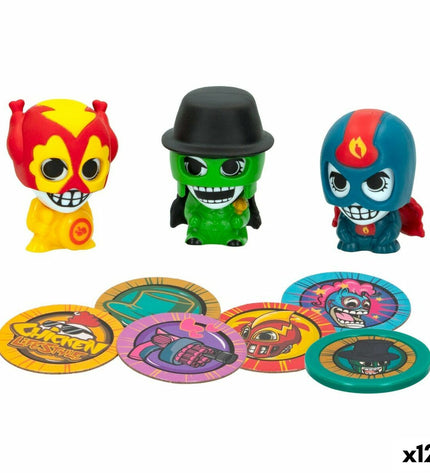 Set of 12 Eolo Super Masked action figures, 3x4.5x3.5 cm, featuring colorful masked superhero characters for play and collection.