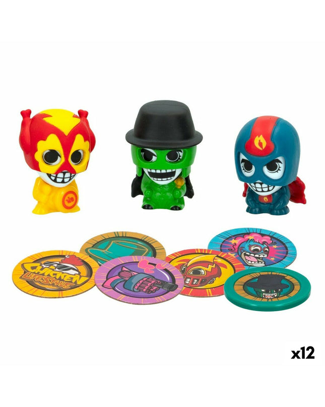 Set of 12 Eolo Super Masked action figures, 3x4.5x3.5 cm, featuring colorful masked superhero characters for play and collection.