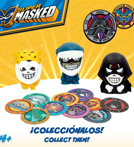 Set of 12 Eolo Super Masked action figures, 3x4.5x3.5 cm, featuring colorful masked superhero characters for play and collection.