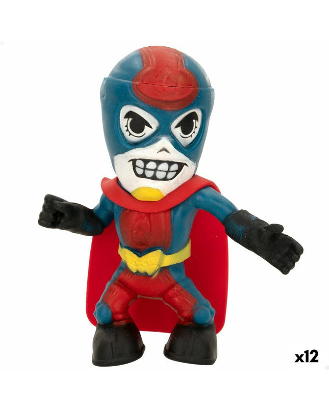 Eolo Super Masked Pepper Man action figures, 14x15.5x5.5 cm, elastic toy set with 12 figures, for play and collection.