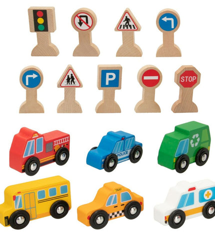 Woomax Voertuig Speelset with 15 toy vehicle parts, including six colorful components for imaginative play.