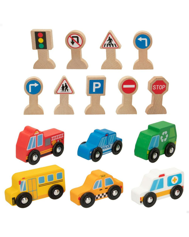 Woomax Voertuig Speelset with 15 toy vehicle parts, including six colorful components for imaginative play.
