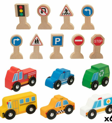 Woomax Voertuig Speelset with 15 parts, including 6 toy vehicle components, designed for imaginative play and construction.