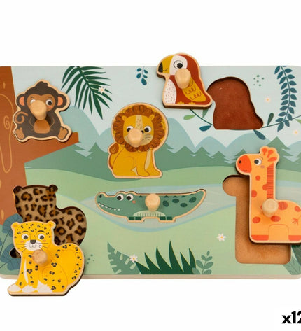 Colorful Woomax wooden kids' puzzle set with 12 pieces, designed for children's educational play and cognitive development.