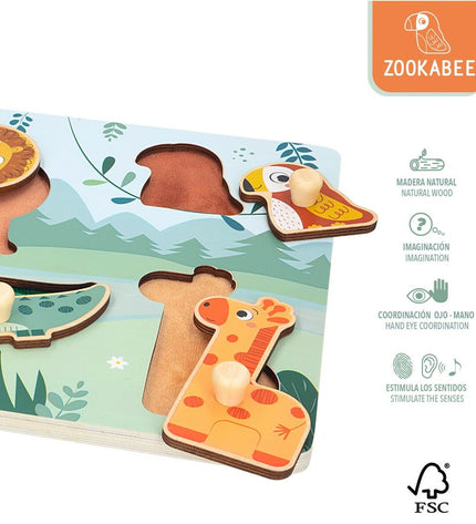 Set of 12 wooden children's puzzles by Woomax, featuring colorful interlocking pieces for early learning and play.