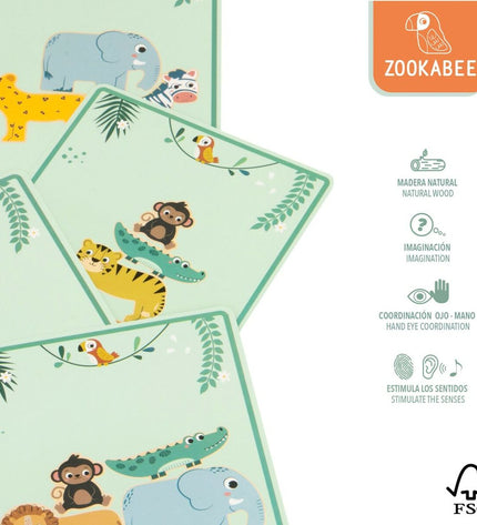 Woomax baby agility game with colorful animal pieces, 16 parts, designed for developmental play and coordination.