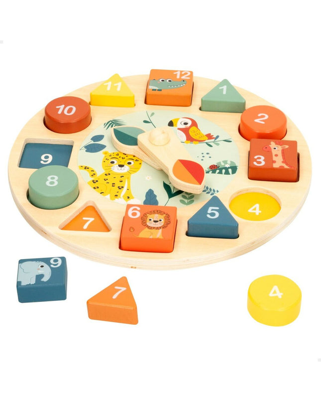 Woomax educatief dieren horloge set for babies, featuring six colorful, easy-to-read animal-themed clocks for young children.