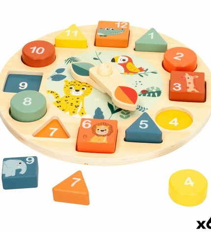 Woomax educatief dieren horloge set for babies, featuring six colorful animal-themed clocks for young children’s play and learning.