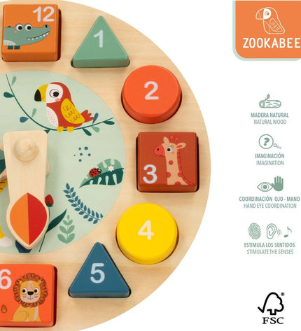 Set of six Woomax educational animal-themed baby toys, featuring colorful clocks for young children’s play and learning.