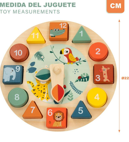 Six Woomax educational animal-themed baby toys featuring colorful animal shapes and an educational clock for young children.
