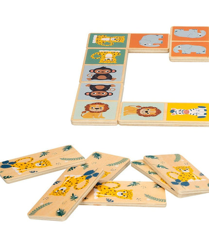 Woomax dieren behendigheidsspel with 12 colorful animal pieces for kids' toy game and skill development.
