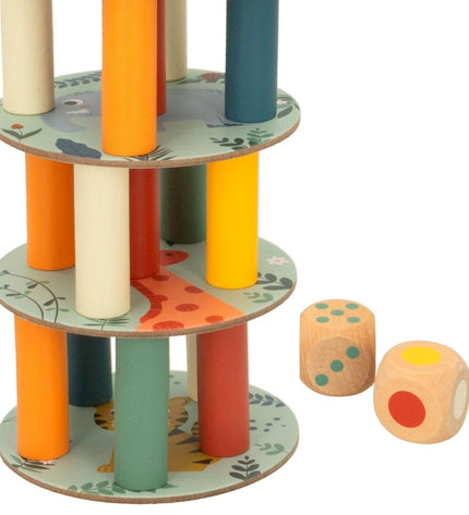Set of six Bouwspel Woomax 36 onderdelen, colorful building blocks for children's construction toys.