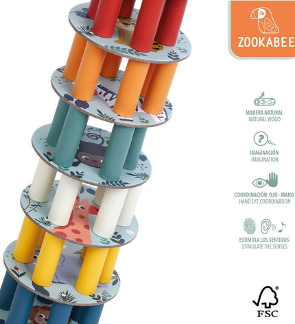 Woomax Bouwspel 36 onderdelen set, colorful building blocks for kids' construction toys, shown in a close-up image.
