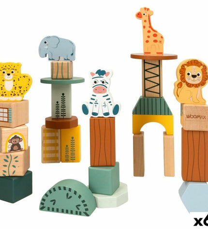 Woomax Bouwspel dieren with 28 pieces, colorful construction toy set for kids, featuring animal-shaped building parts.