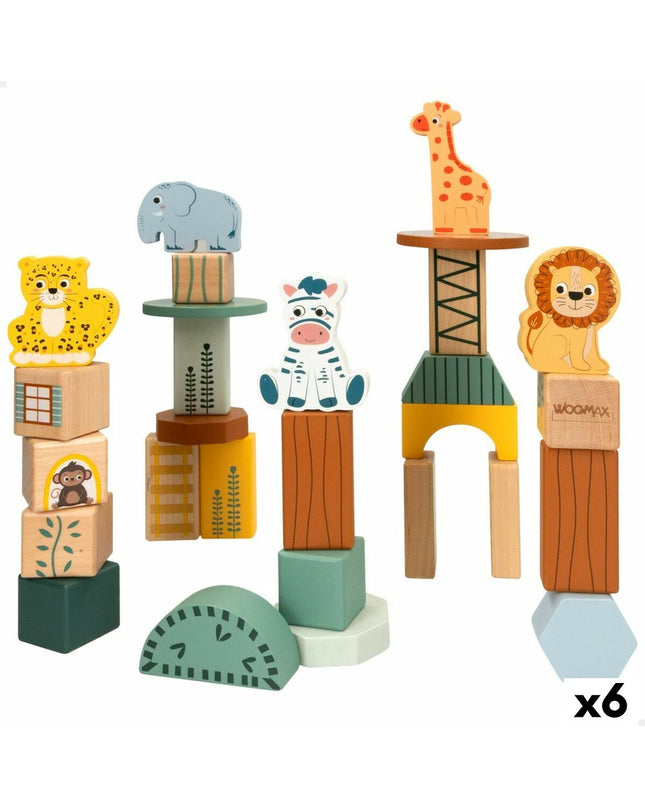 Woomax Bouwspel dieren with 28 pieces, colorful construction toy set for kids, featuring animal-shaped building parts.